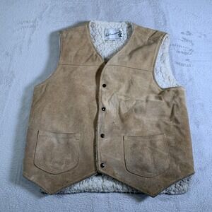 Vintage Fieldmaster Vest Mens Medium Tan Suede Sherpa Lined Western Workwear 70s